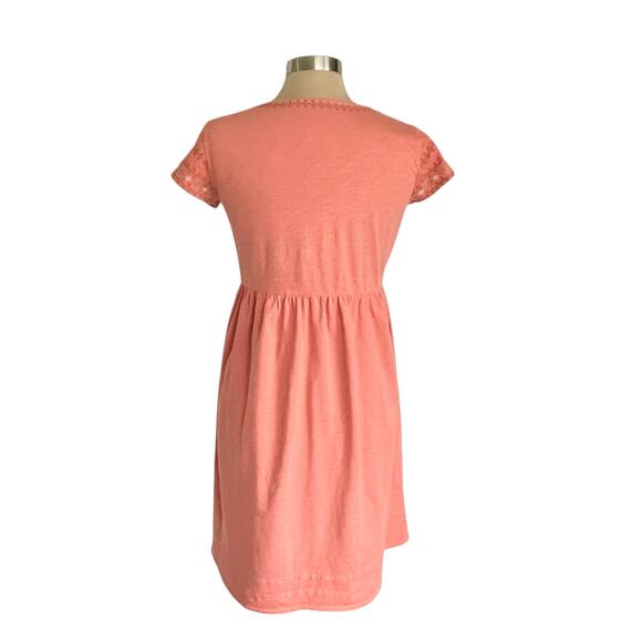 Garnet Hill Organic Cotton Coral Embroidered Knit Dress Size 4 Scoop Neck Spring - Picture 4 of 11
